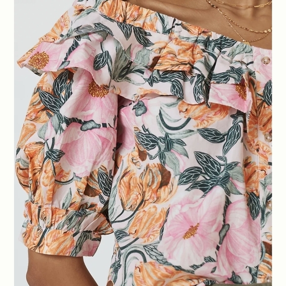 Cecilia Peterson Anthropology Ruffled off the Shoulder Romantic Boho Floral Top - Picture 3 of 11